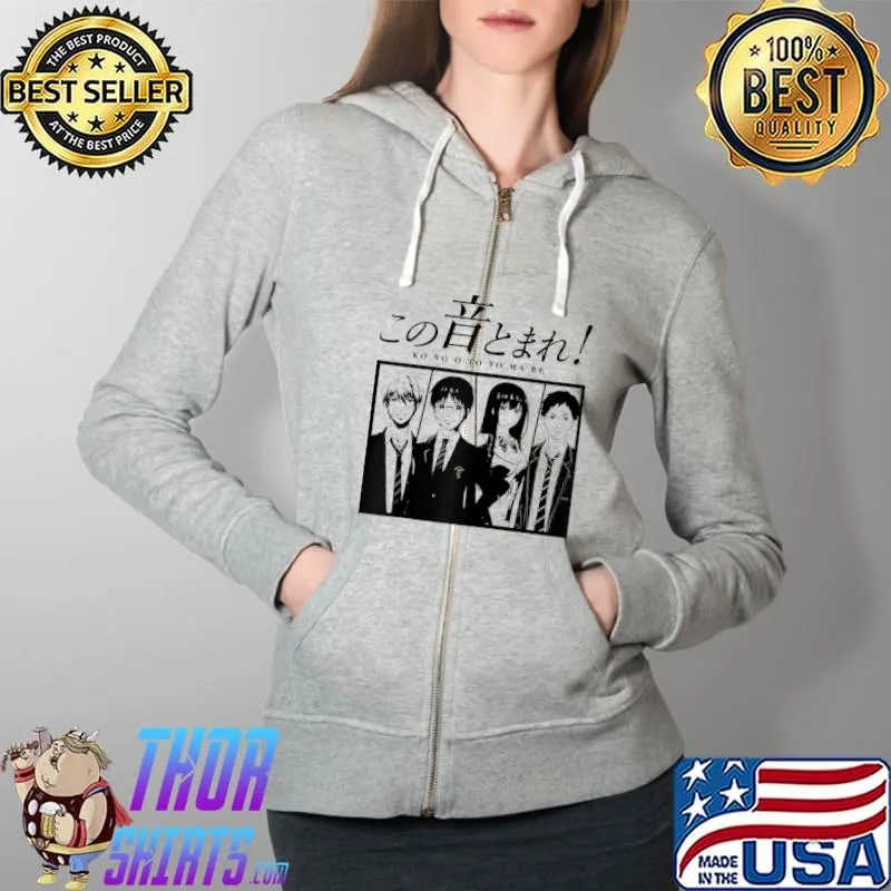 White and Black Sounds of Life Anime Distressed Arts Musical T-s Full Zip Hooded