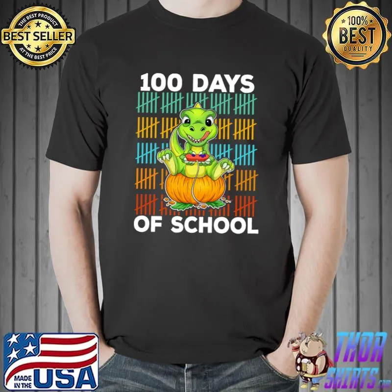 100 Days Of School 2022 T Rex Dino Video Gaming Boys Kids T-Shirt Unisex