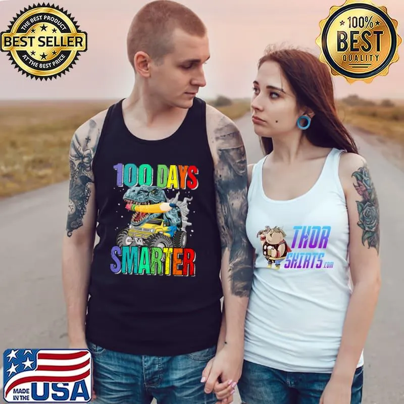 100 Days Smarter Monster Truck Dinosaur 100th Day of School Premium T-Shirt Tank Top