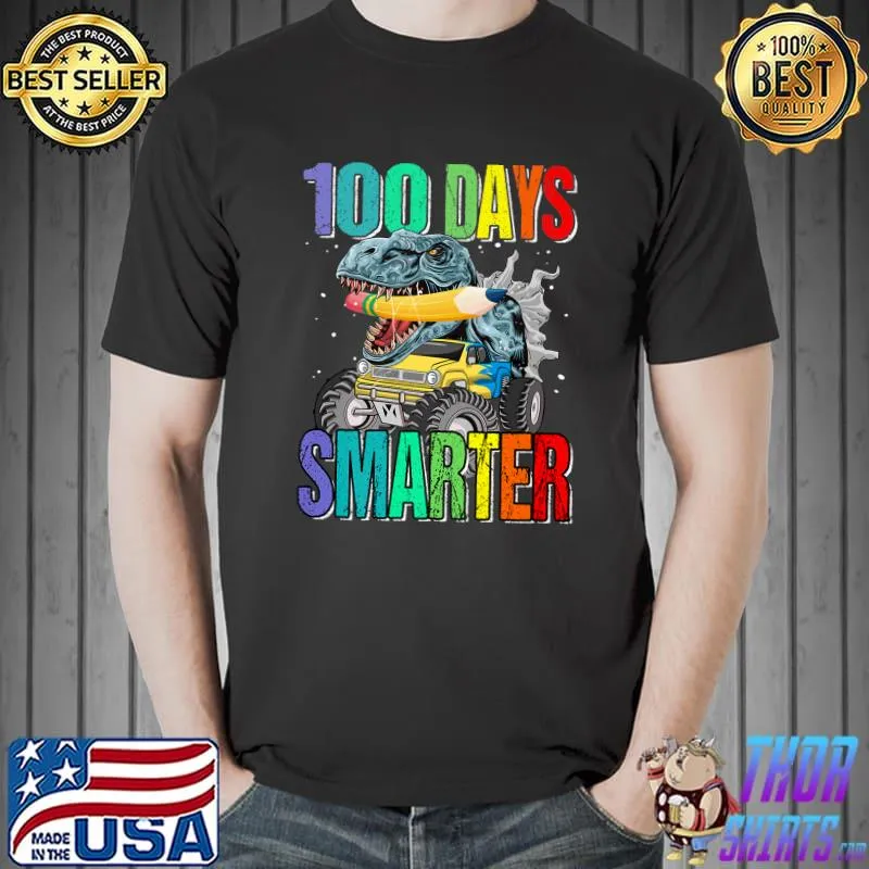 100 Days Smarter Monster Truck Dinosaur 100th Day of School Premium T-Shirt Unisex