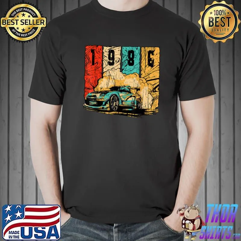 1986 Birthday Vintage Drift Car Retro Drifting Racecar T-Shirt
