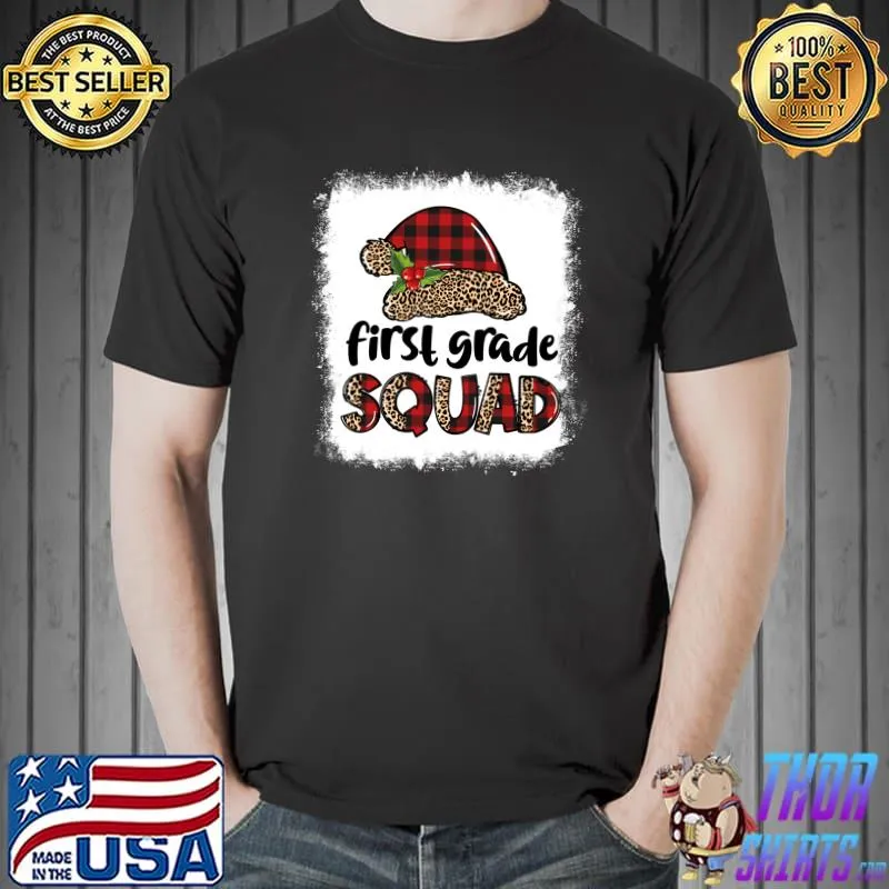 1st Grade Squad Leopard Red Plaid Santa Hat Christmas Pajama Sweat Unisex