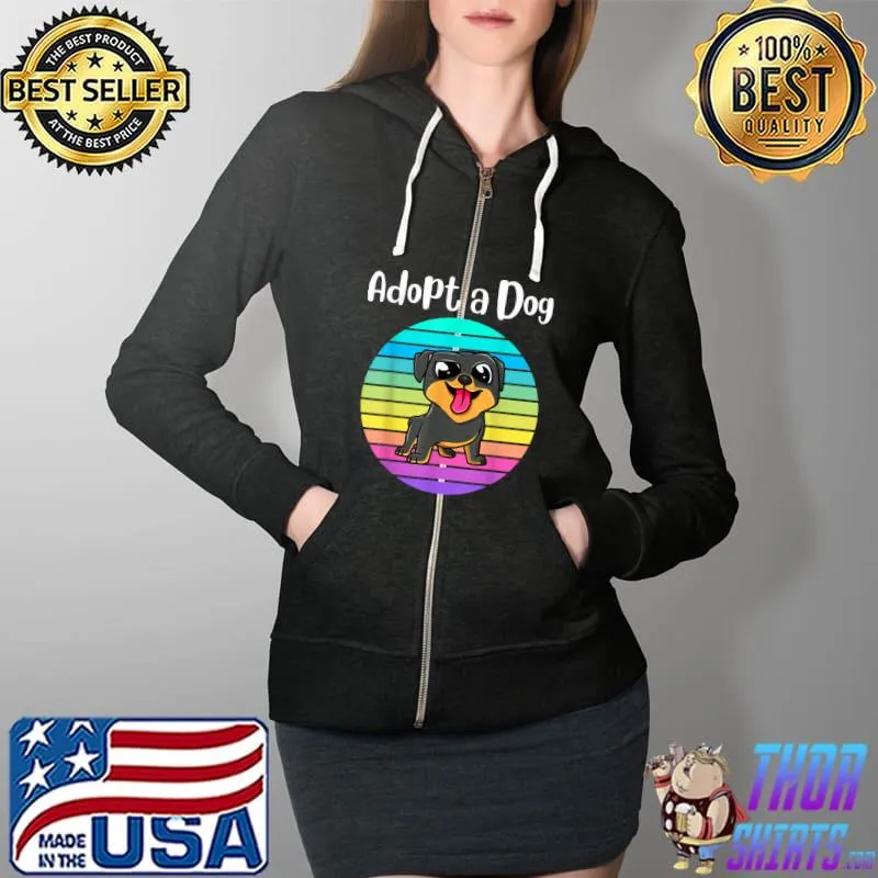 Adopt a Dog Funny Vintage Rainbow Sunset Puppy Pet Rescue T-Shirt Full Zip Hooded