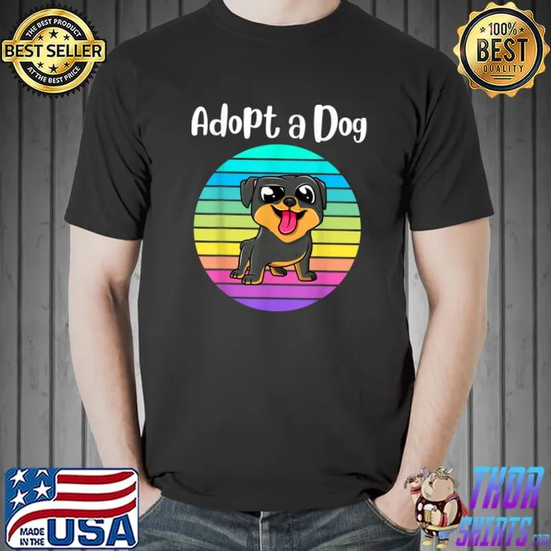 Adopt a Dog Funny Vintage Rainbow Sunset Puppy Pet Rescue T-Shirt