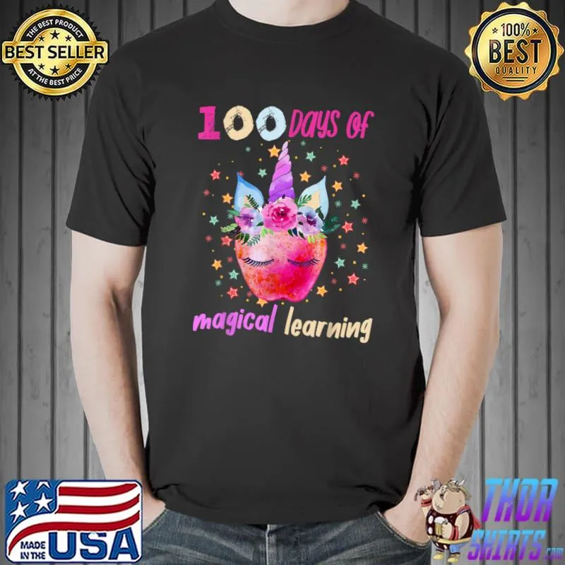 Awesome 100 Days Of Magical Learning Cute Unicorn Girls Women Teens T-Shirt