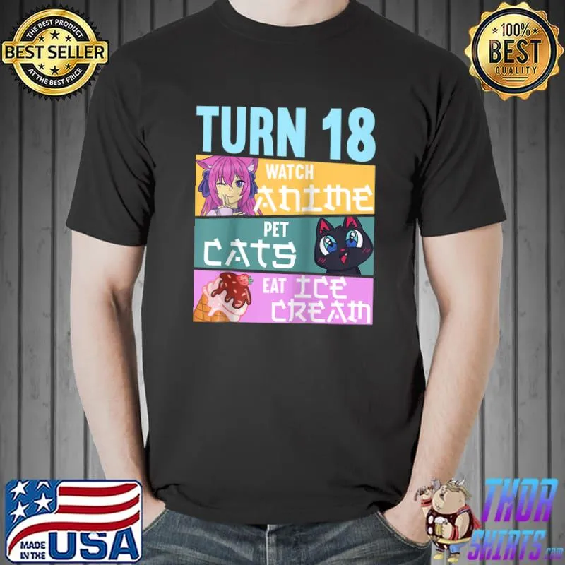 Awesome 18th Anime Birthday Pajamas I Pet Cats & Eat Ice Cream T- Unisex