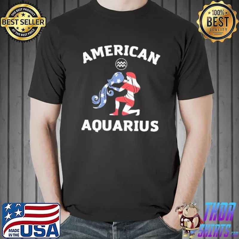 Awesome American Aquarius Zodiac American Flag Shirt Unisex