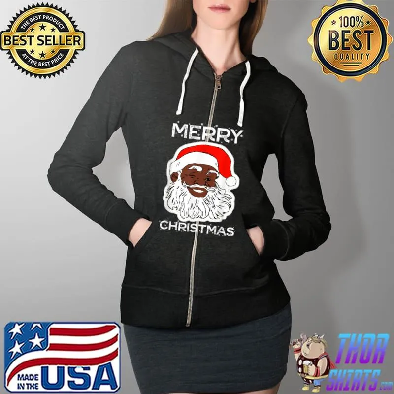 Awesome Black Merry Christmas Santa T-Shirt Full Zip Hooded