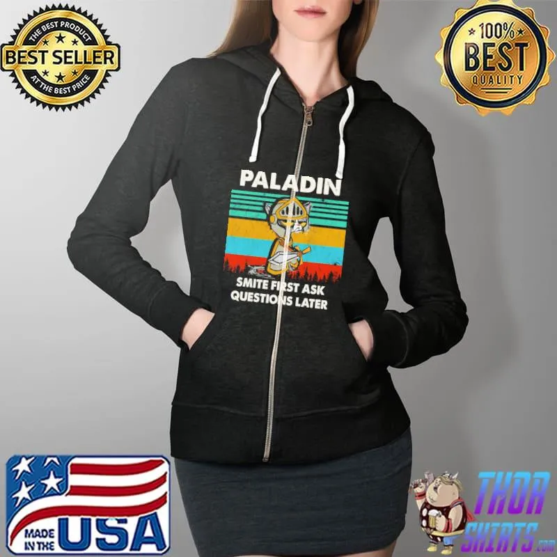 Awesome Cat Paladin Smite First Ask Questions Later Vintage Shirt Full Zip Hooded