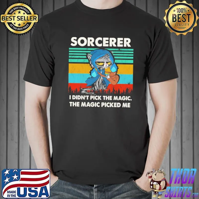 Awesome Cat Sorcerer I Didn't Pick The Magic The Magic Picked Me Vintage Shirt Unisex