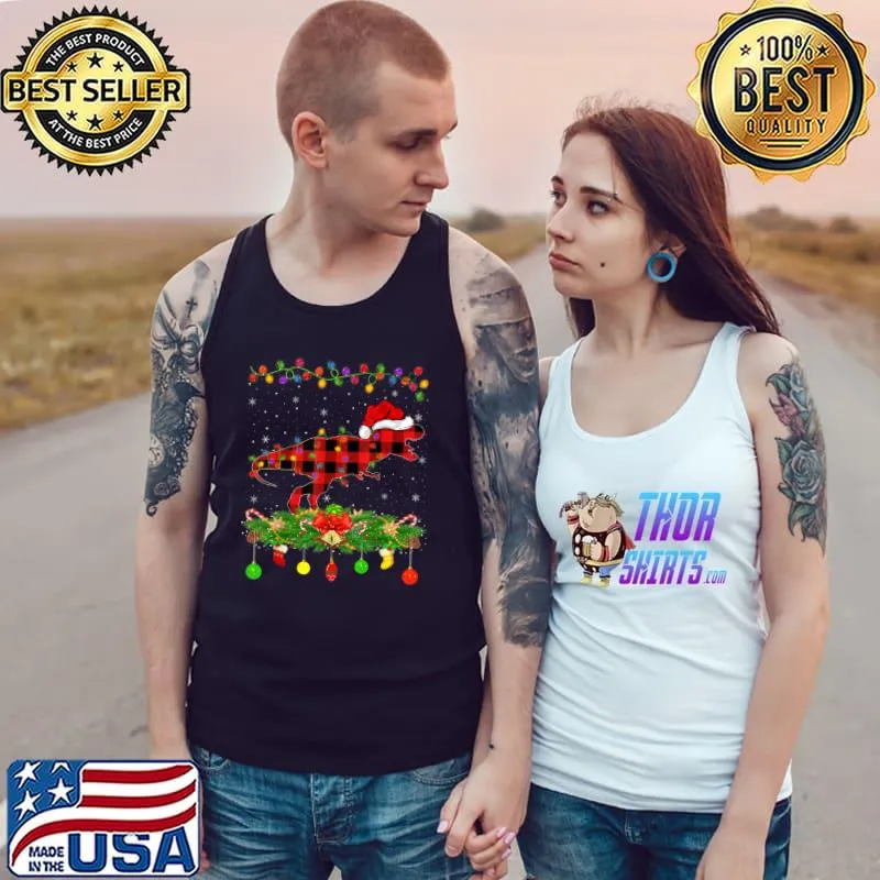 Awesome Dinosaur Matching Buffalo Plaid Dinosaur Christmas Pajama T Shirt Tank Top