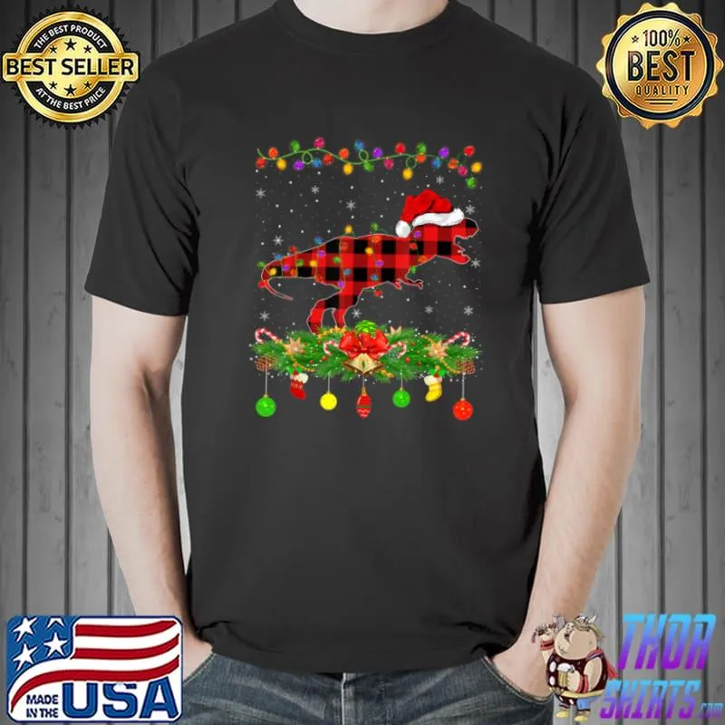 Awesome Dinosaur Matching Buffalo Plaid Dinosaur Christmas Pajama T Shirt Unisex