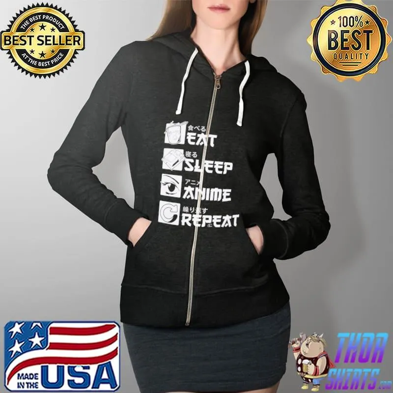 Awesome Eat Sleep Anime Repeat Shirt Full Zip Hooded