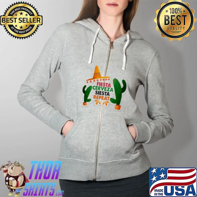 Awesome Fiesta Cerveza Siesta Repeat Vintage Shirt Full Zip Hooded