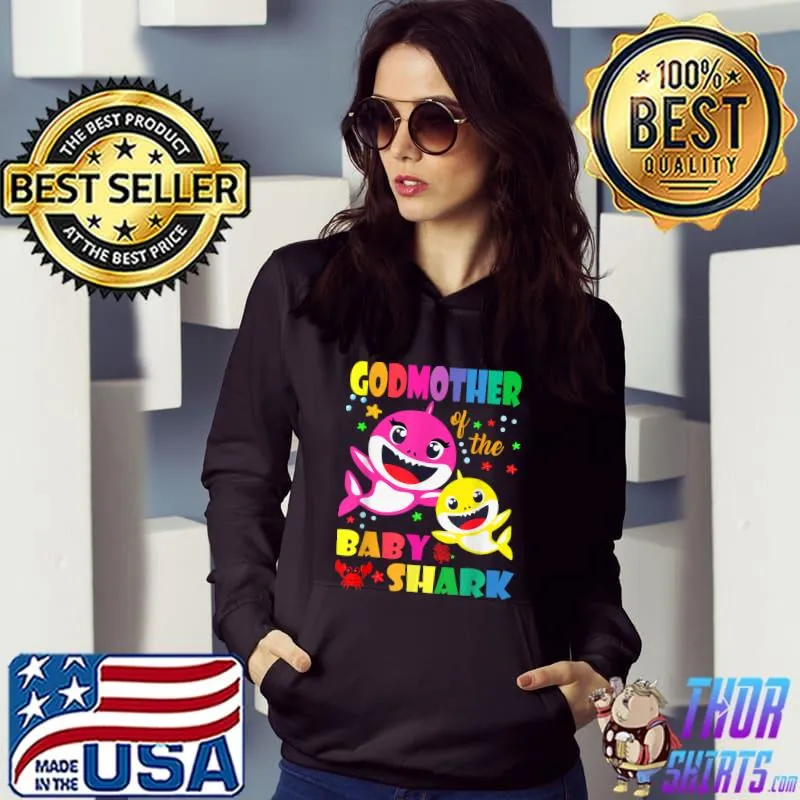 Awesome Godmother Of The Baby Shark Birthday Shirt Godmother Shark T-Shirt
