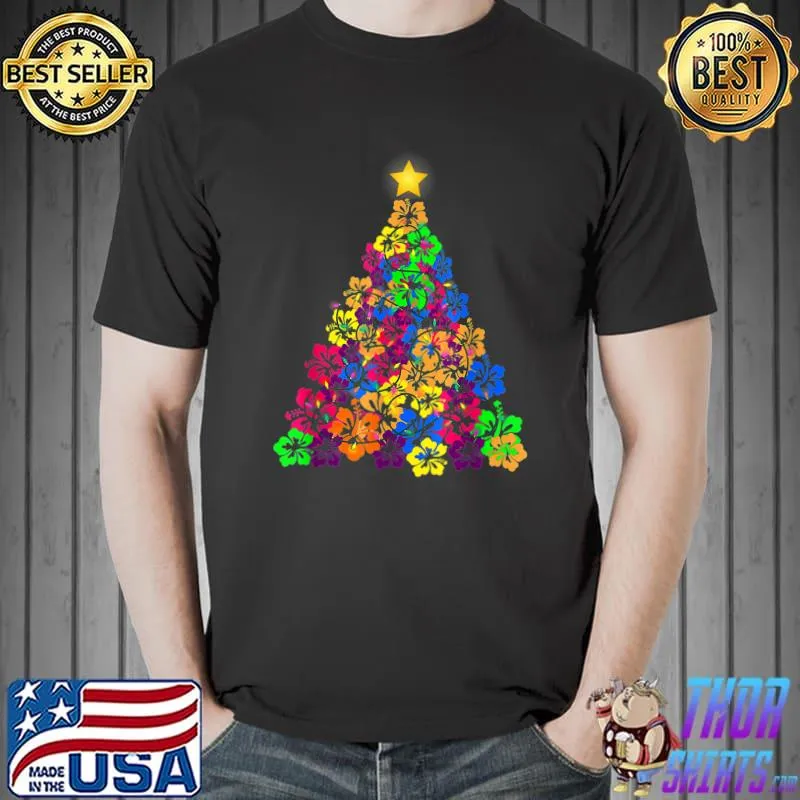 Awesome Hawaiian Christmas Tree Hibiscus Flower Hawaii Tropical Xmas T-Shirt Unisex