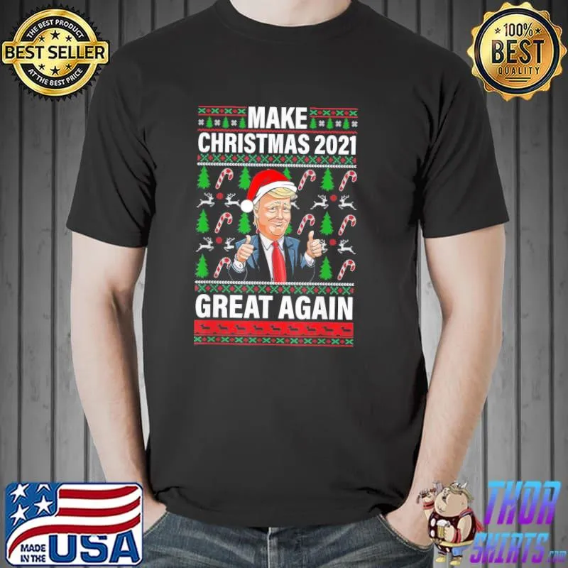 Awesome Make Christmas 2021 Great Again Trump Santa Hat Xmas T-Shirt Unisex