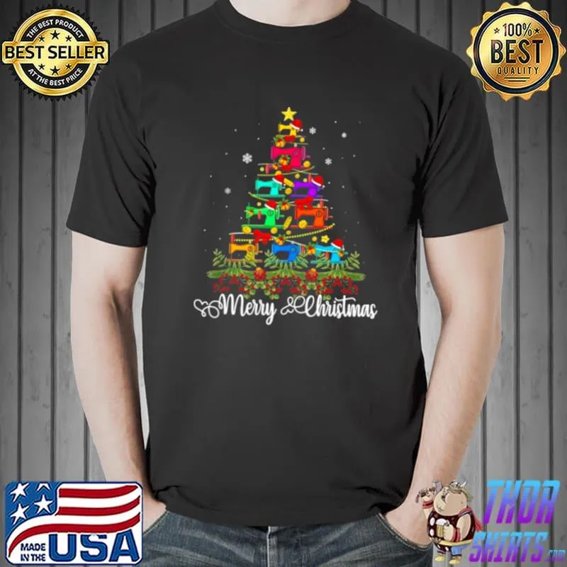Awesome Merry Christmas Sewing Machine Christmas Tree Apparel Sweater Shirt