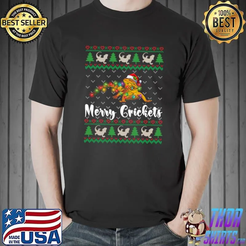 Awesome Merry Crickets Santa Bearded Dragon Ugly Christmas Sweater T- Unisex