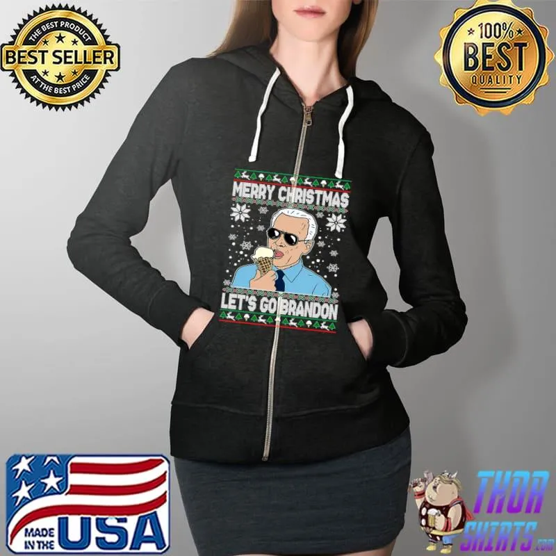 Awesome Merry Xmas Let's Go Branson Brandon Ugly Christmas Sweater T- Full Zip Hooded