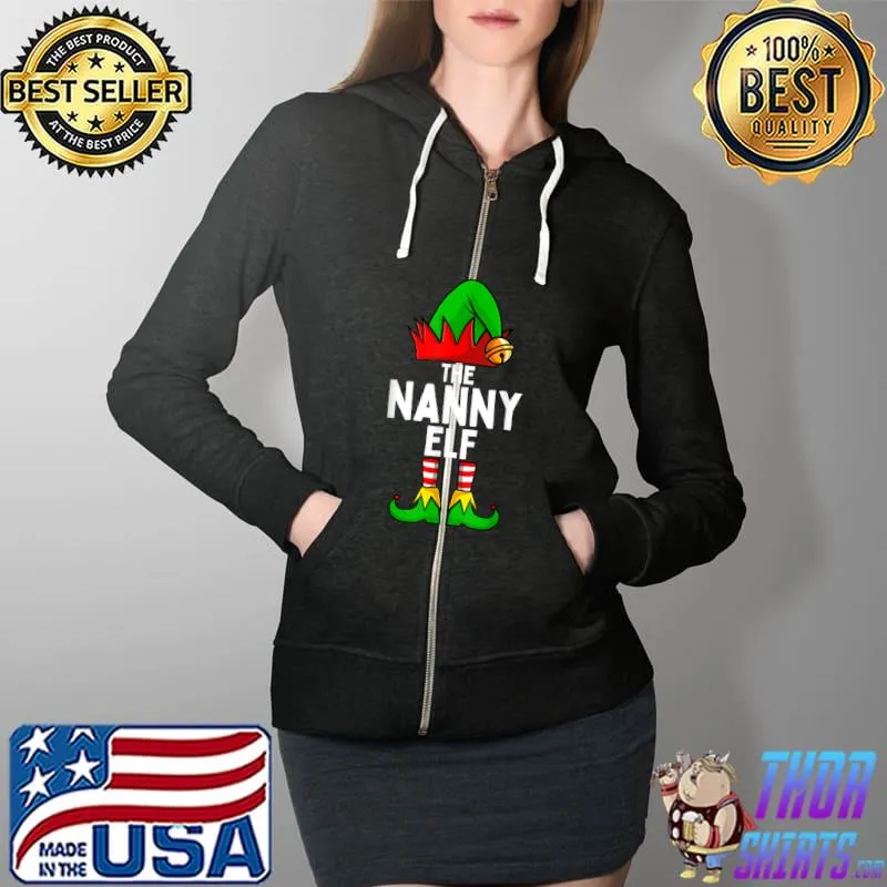 Awesome Nanny Elf Matching Family Christmas Women T-Shirt Full Zip Hooded