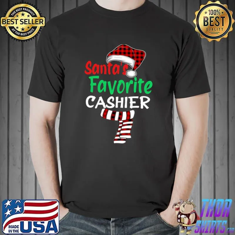 Awesome Santa's Favorite Cashier Christmas Santa Red Plaid Claus T-Shirt Unisex