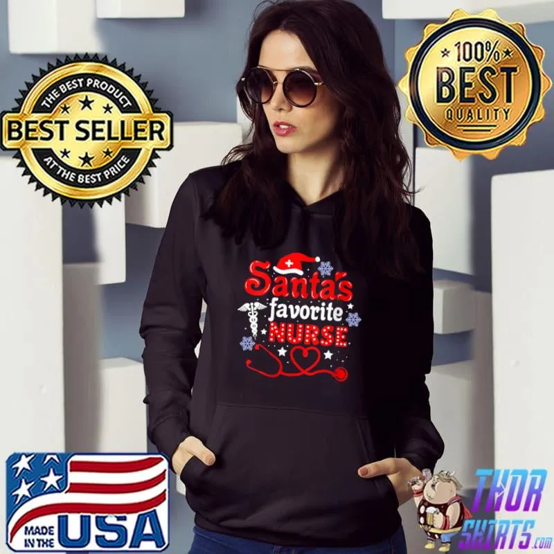 Awesome Santa's Favorite Nurse Christmas Costume Ugly Xmas T-Shirt