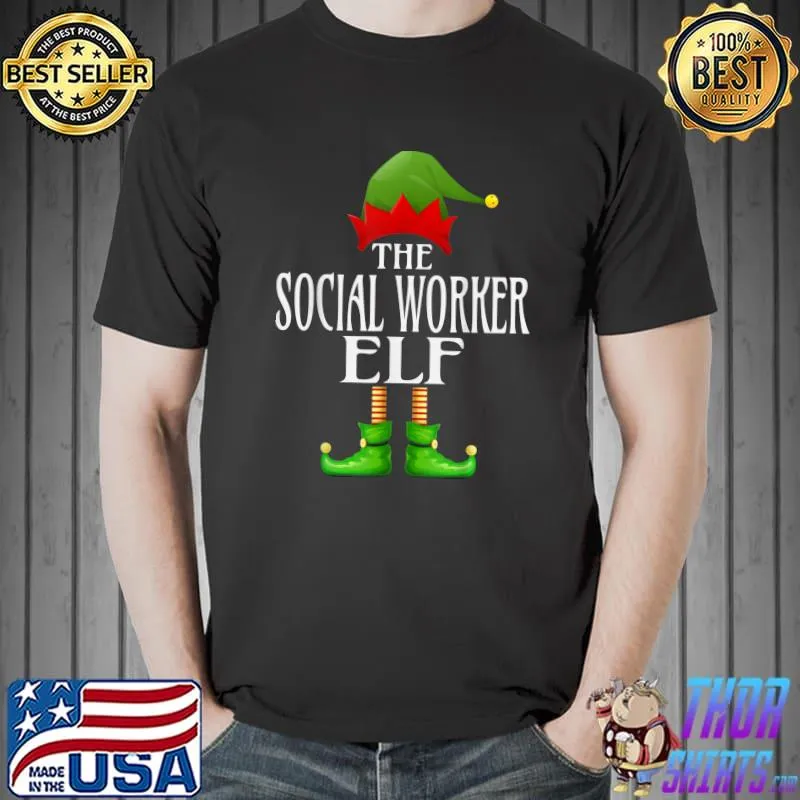 Awesome Social Worker Elf Xmas Funny Family Matching Christmas T-Shirt