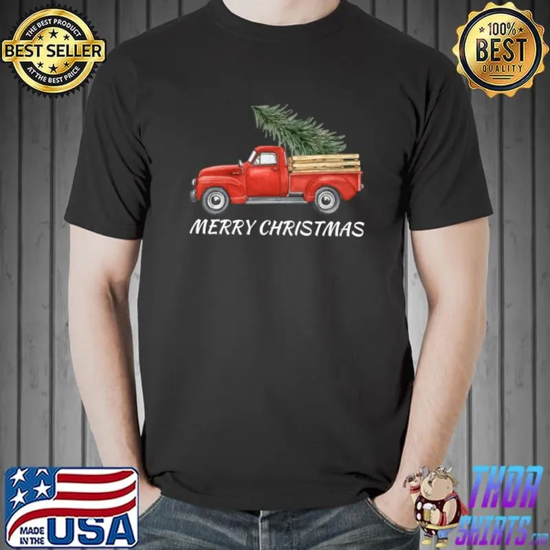 Awesome Watercolor Merry Christmas Truck WIth Tree T-shirt