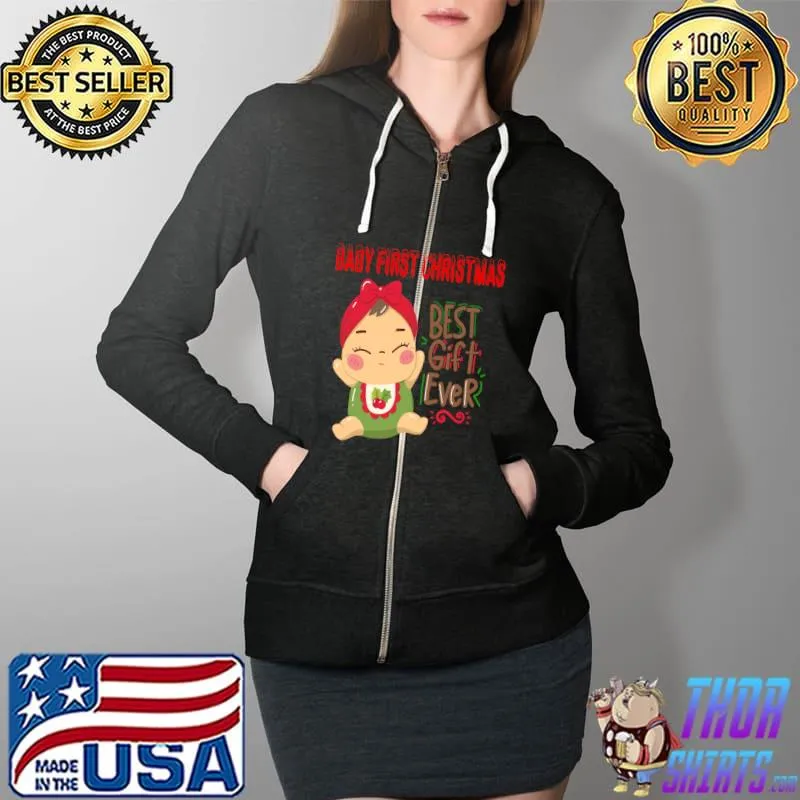 Baby First Christmas, Baby Christmas, Baby Christmas Outfit T-Shirt Full Zip Hooded