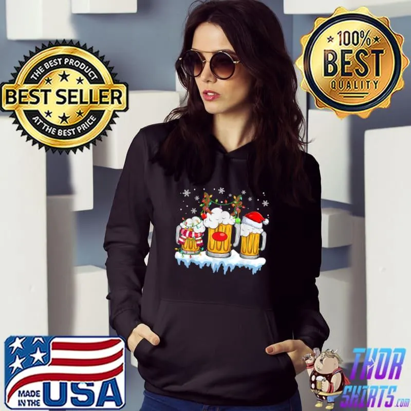 Beer Santa Hat Christmas Lights Funny Christmas Beer Lovers T-Shirt