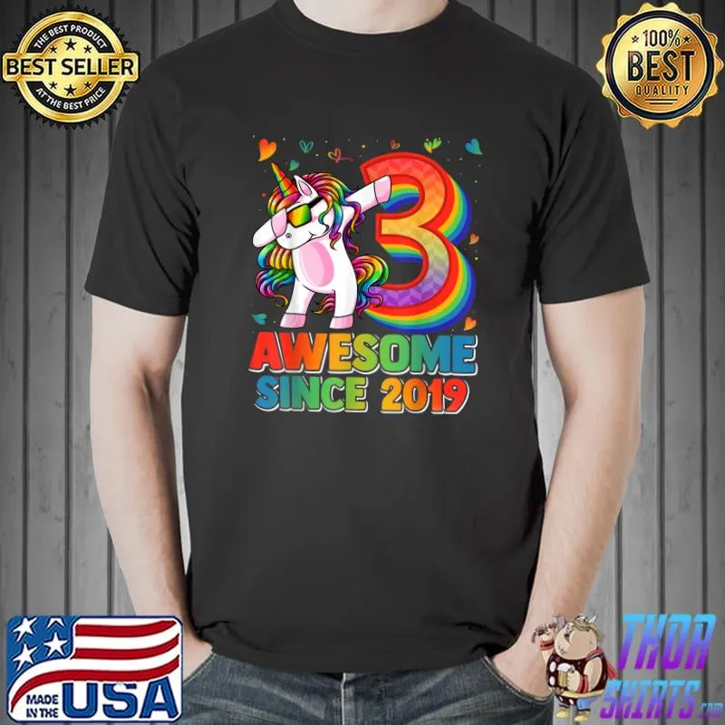 Best 3 Years Old Unicorn Dabbing 3rd Birthday Girl Unicorn Party T-Shirt Unisex