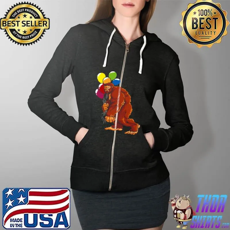 Best Bigfoot With Balloons Sausquach Birthday Party Monster Shirt Full Zip Hooded