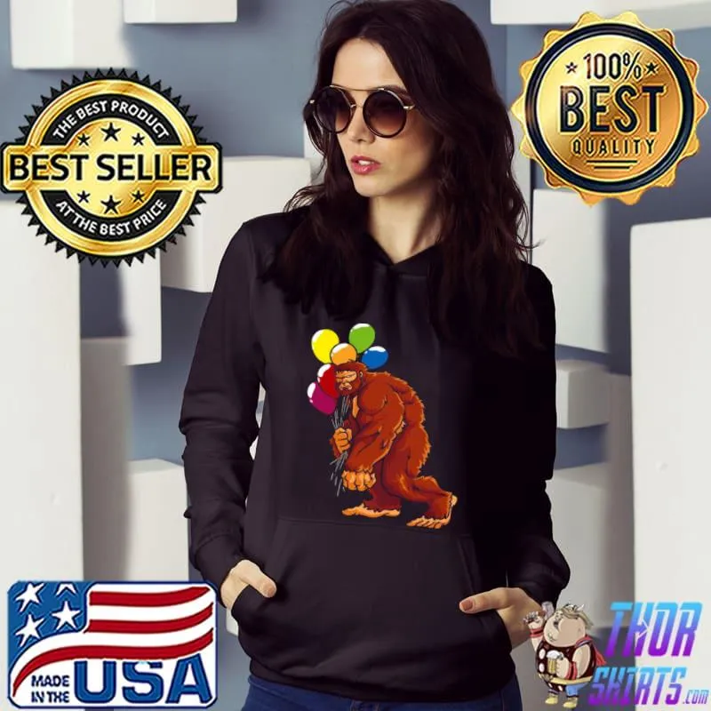 Best Bigfoot With Balloons Sausquach Birthday Party Monster Shirt Hoodie