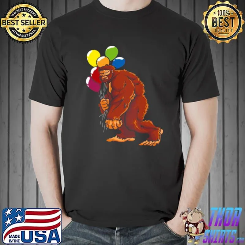Best Bigfoot With Balloons Sausquach Birthday Party Monster Shirt