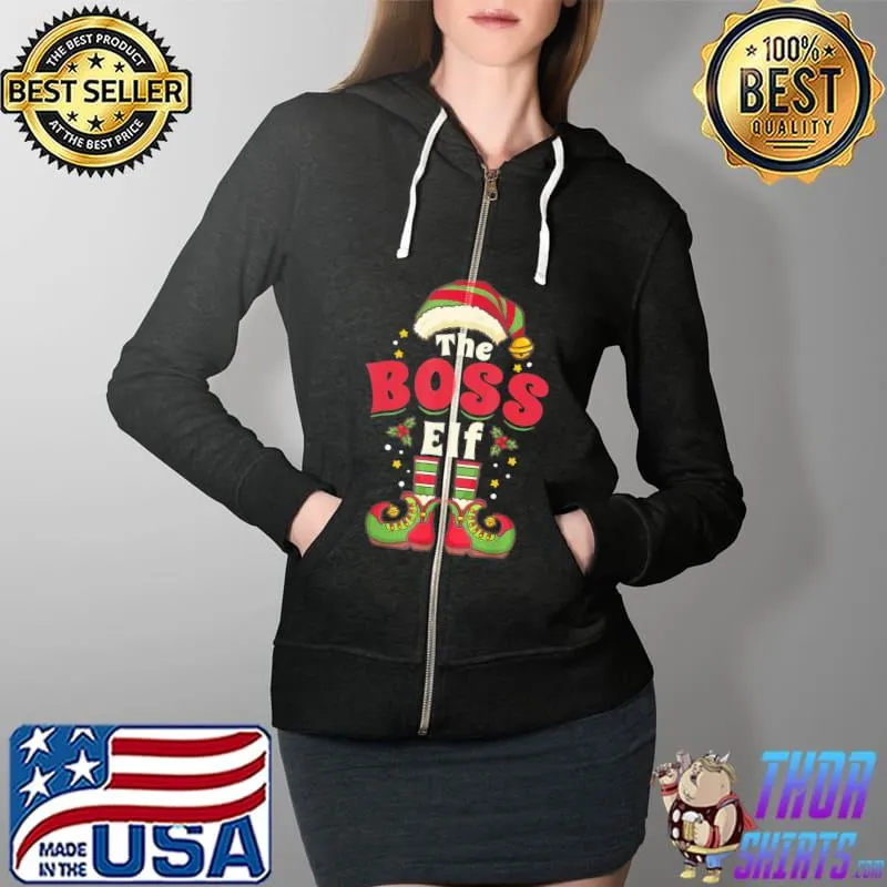 Best Boss Elf Christmas Matching Family T-Shirt Full Zip Hooded
