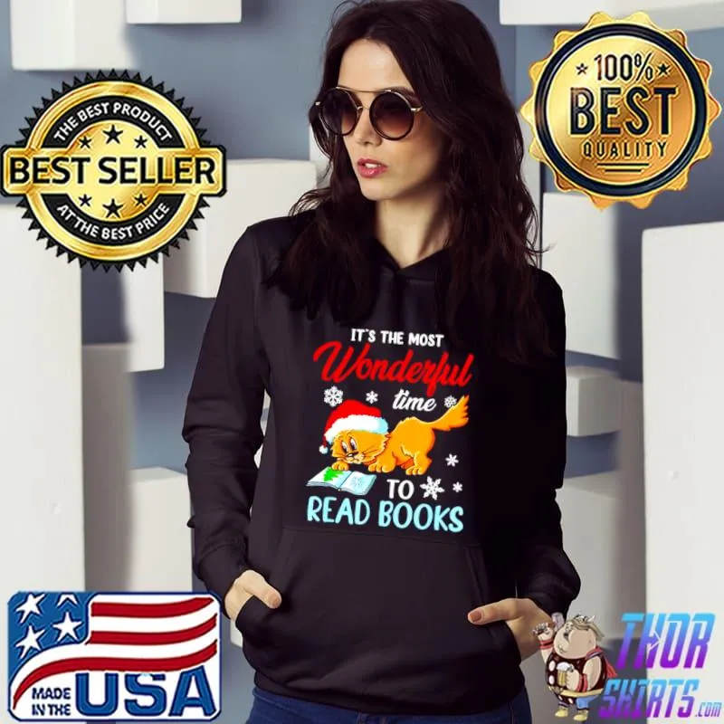 Best cat it’s the most wonderful time to read book Christmas shirt