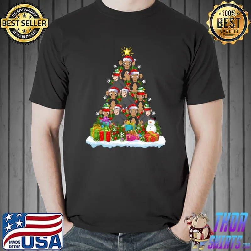 Best Chimpanzee Christmas Tree Ornament Decor Lighting Santa T-Shirt Unisex