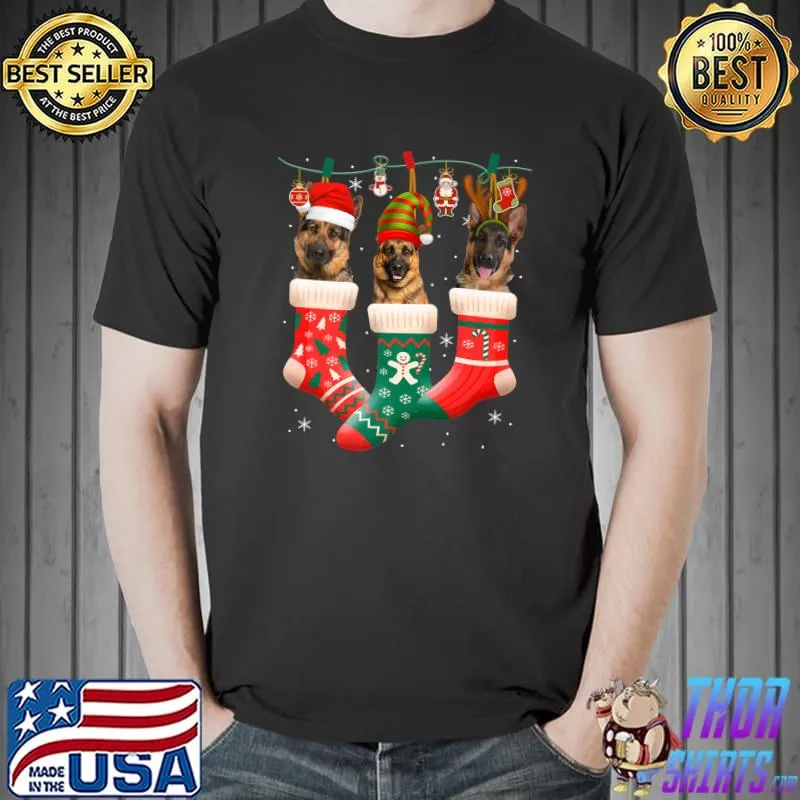 Best Christmas German Shepherd Sock Xmas Reindeer Santa ELF Dog Premium T-Shirt Unisex