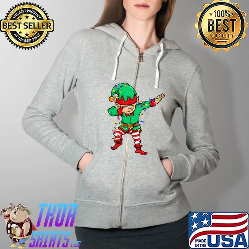 Best Dabbing Elf Shirt Costume Christmas Squad Men Boy Kids Xmas T-Shirt Full Zip Hooded