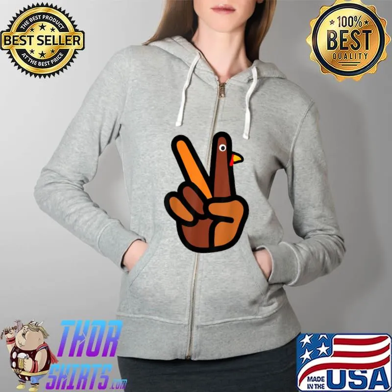 Best Family Thanksgiving Turkey Day Peace Turkey Friendsgiving T-Shirt Full Zip Hooded