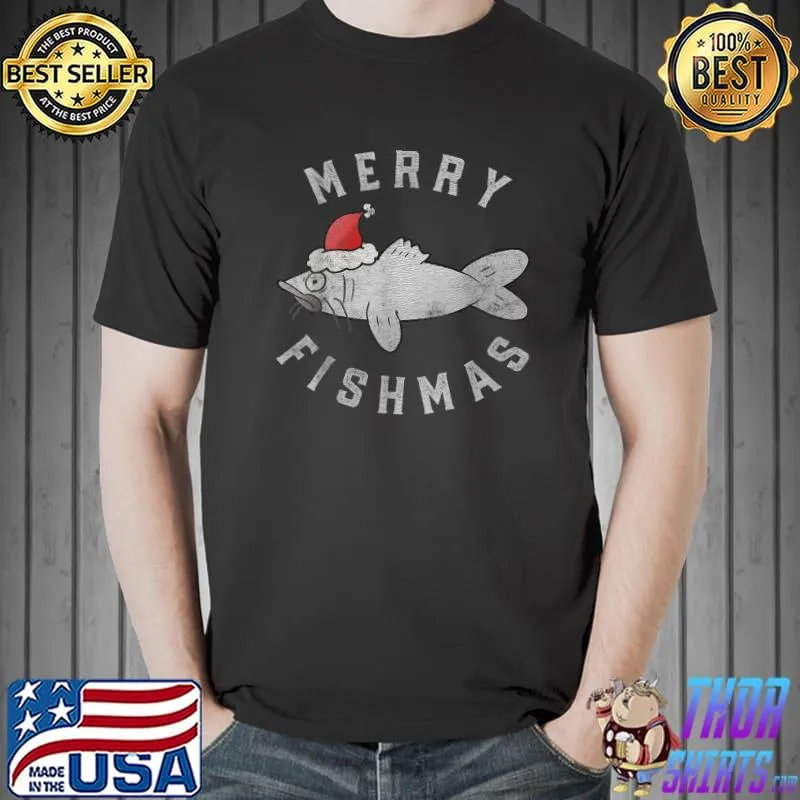 Best Funny Merry Fishmas Christmas Catfish Santa Hat Men Boys T-Shirt Unisex
