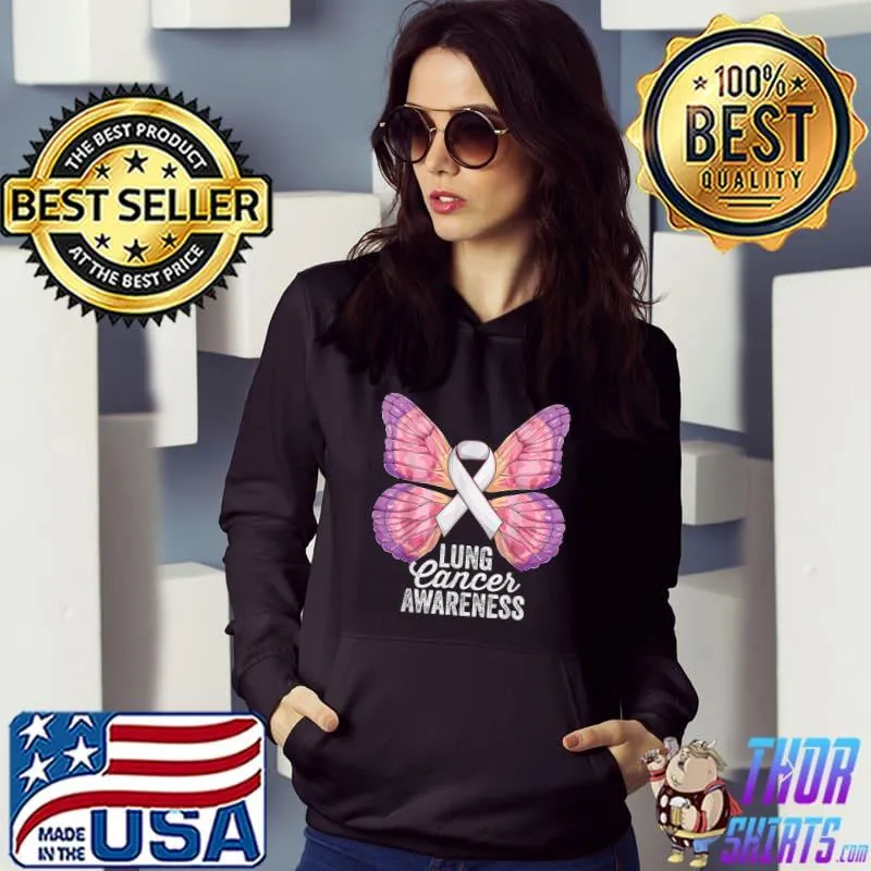 Best I Wear White Lung Cancer Awareness White Ribbon Butterfly T-Shirt