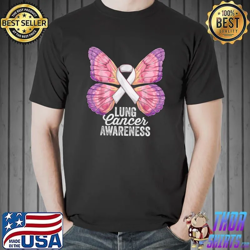 Best I Wear White Lung Cancer Awareness White Ribbon Butterfly T-Shirt Unisex