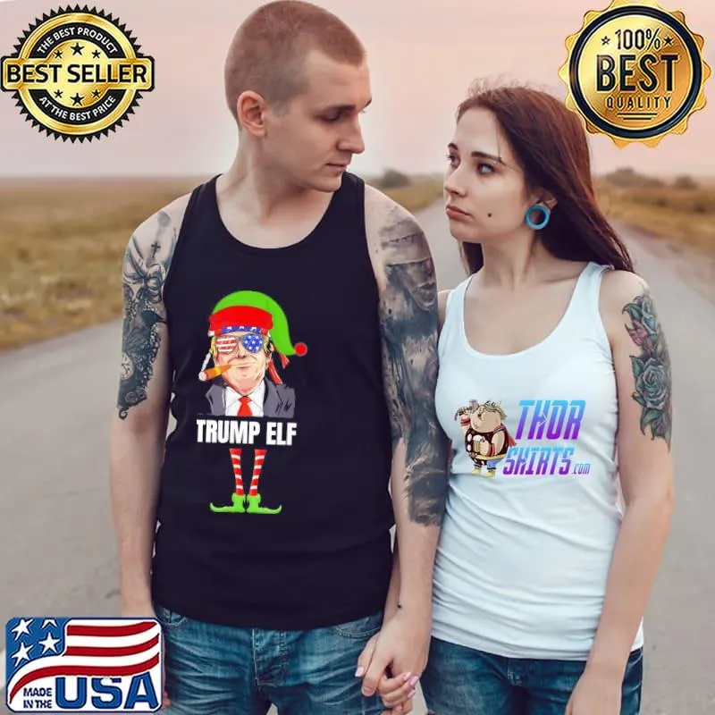 Best King Elf Trump Elf Drinking Christmas Pajama Matching T-Shirt Tank Top