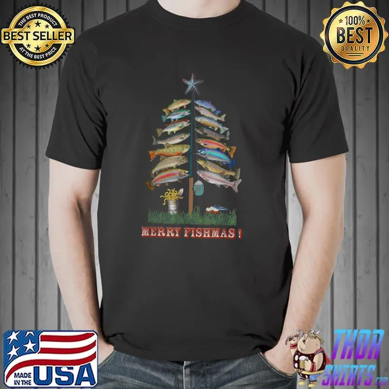 Best Merry Christmas Fishmas Tree Funny Fishing Christmas Pajamas T-Shirt Unisex