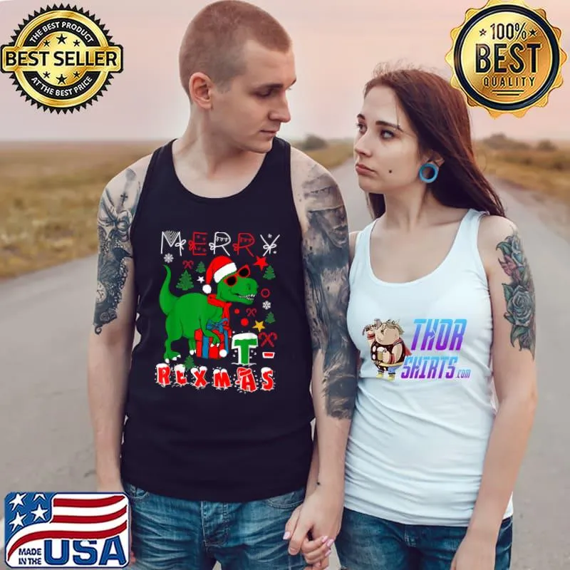 Best Merry t-rexmas, Kid's Santa Dinosaur Christmas, Ugly Sweater T-Shirt Tank Top