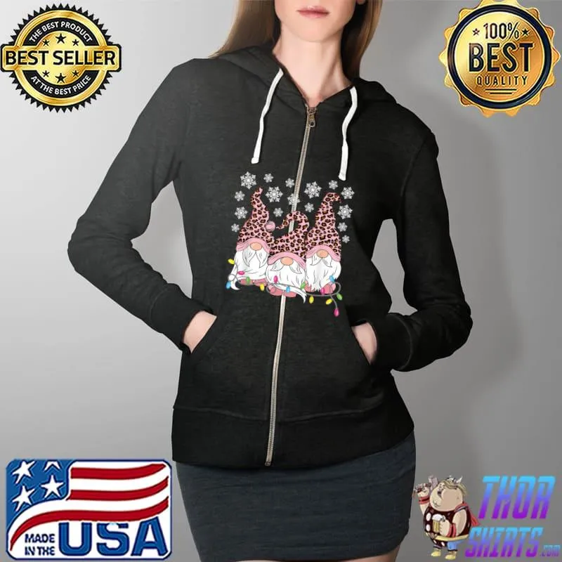 Best Pink Leopard Print Gnomes Xmas Funny Christmas Gnome Women T-Shirt Full Zip Hooded