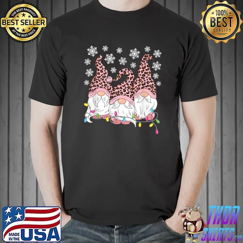 Best Pink Leopard Print Gnomes Xmas Funny Christmas Gnome Women T-Shirt Unisex