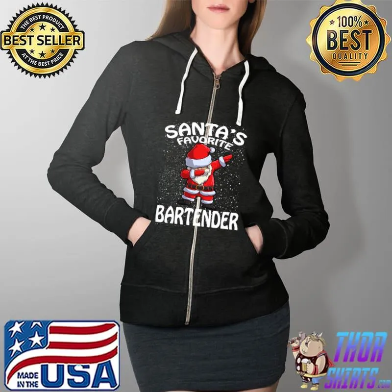 Best Santa's Favorite Bartender Christmas T-Shirt Full Zip Hooded